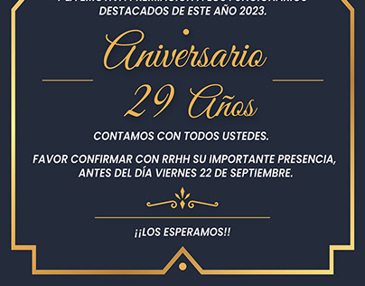 Invitaciones para 29 aniversario de Colegio Hispano