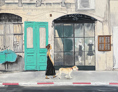 Yaffo,telaviv,dog,girl,door,street,walk