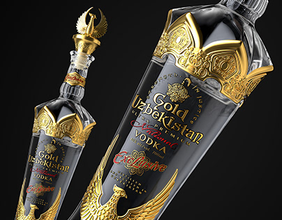Vodka "Gold Uzbekistan". Label and bottle design.