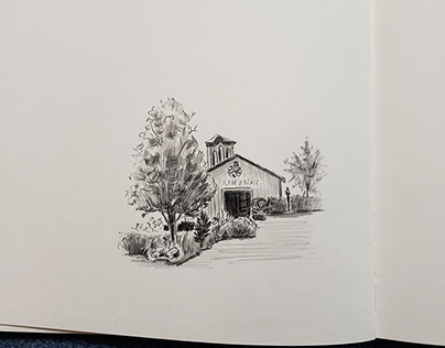 Pencil sketch of a small winery