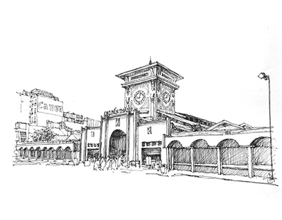 Drawing sketch - Vẽ ký họa chợ Bến Thành Sài Gòn