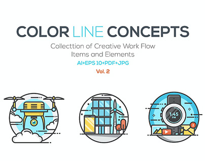 Set of Flat Color Line Concepts