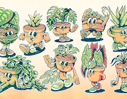 Retro Tropical Plant Character Mascot
