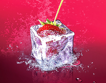 New 3d expirience. Ice piece with strawberry