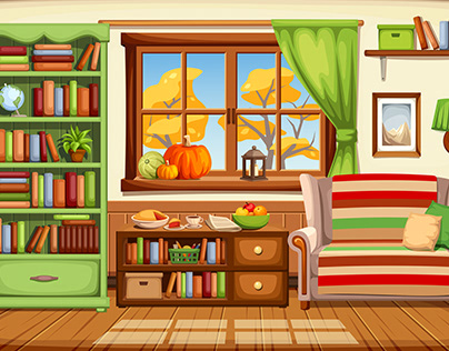 Cozy cartoon bedroom. Vector illustration. on Behance