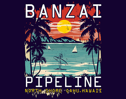 Banzai Pipeline Hawaii Surfing Retro Vintage T-Shirt