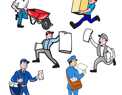 Delivery Person Mascot Cartoon Set
