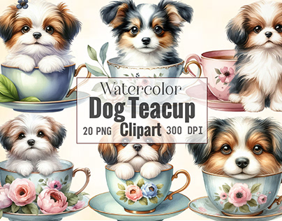 Watercolor dog Teacup Clipart
