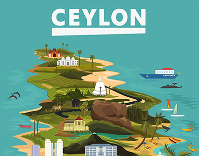 “Ceylon" Retro-Style Map Of The Island Paradise.
