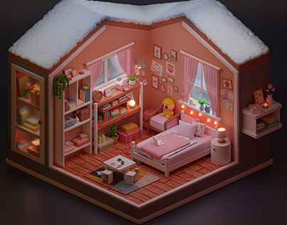 3D cozy Isometric bedroom