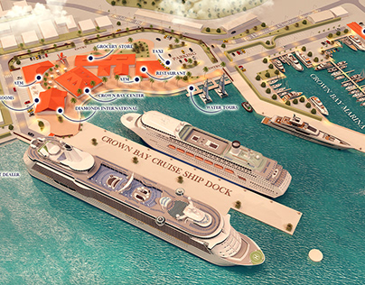 3d map cruise ship dock and Marina bay