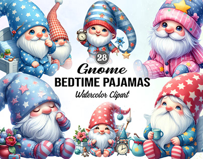 Bedtime Pajamas Gnome Watercolor Clipart