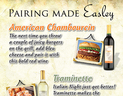 Wine Paring Card for Easley Winery