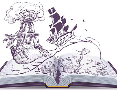 Open book about pirates and treasure
