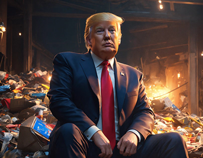 Donald trump lying on pile of garbage