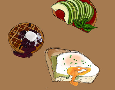 Egg, avocado and waffle