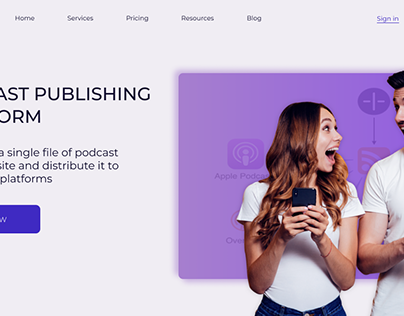 The hero section of a podcast publishing platform