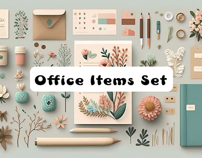 Knolling Office Items Set Watercolor