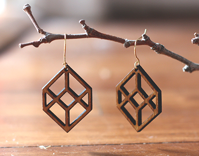Lasercut Wooden Cube Earrings