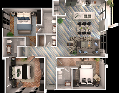 3 Bedroom 3D Floorplan Architectural 3D Apps