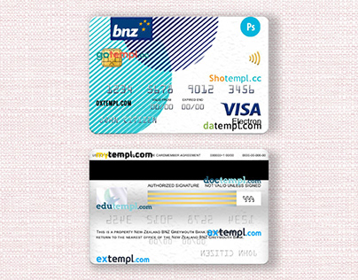 New Zealand BNZ Greymouth Bank visa card template