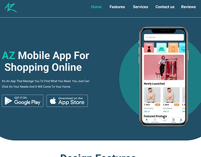 Landing page for mobila app + UI screens