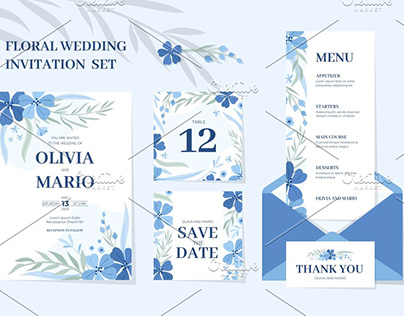 A set of flower wedding invitation stationery