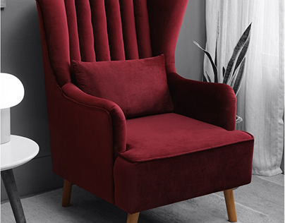 Shop Iconic Velvet Wing Chair In Red Color