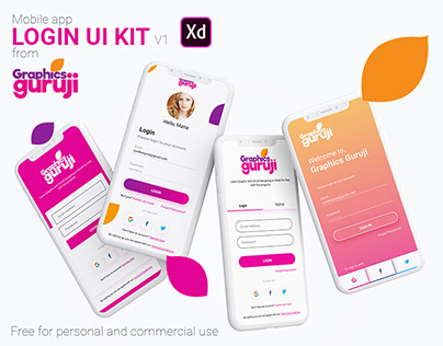 Free mobile app login screens ui kit