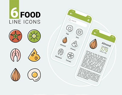 A set of healthy food line icons