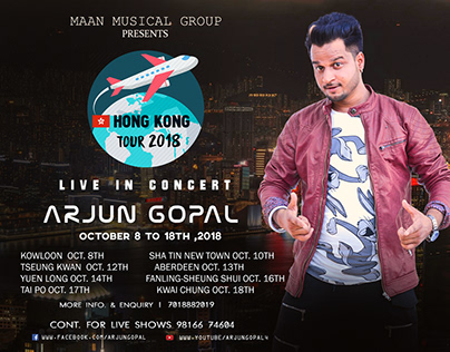 HONG KONG Tour Poster - Singer Arjun Gopal