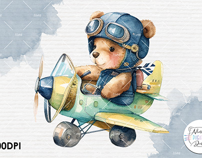 Baby Bear Pilot Watercolor