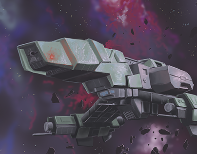 Combat Starship Illustration "Frigate on the Prowl"