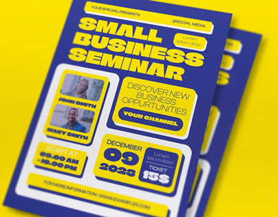 Blue Flat Design Small Business Seminar Flyer Set