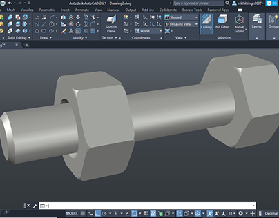 M12 NUT & BOLT IN AutoCAD 3D