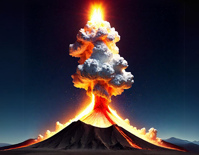 white-golden-red volcano erupt explosion