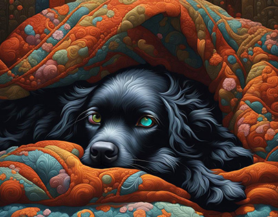 A Dog under a blanket
