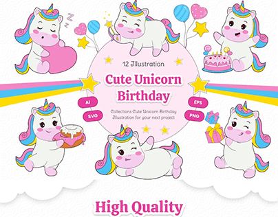 Cute Unicorn Birthday Illustration