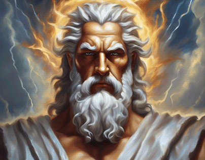 Realistic Oil Painting of Zeus, Ruler of Olympus