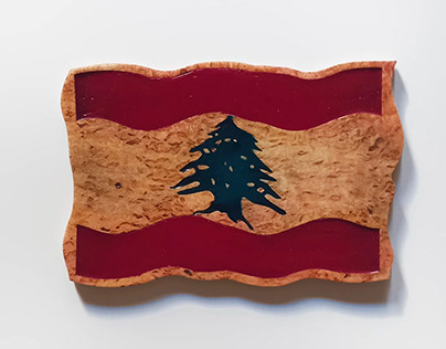 Lebanese wood flag with epoxy inlay