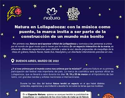 Tarjetón y gacetilla Natura en el Lollapalooza - 2022