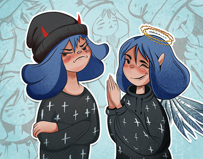 Blue Hair Girl. Stickers for Telegram. Illustration