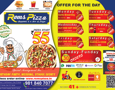 Flyer of Rom's Pizza ,, Fiverr Completed Project
