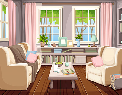 Living room. Vector cartoon interior. on Behance
