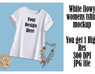White Flowy Women's T-shirt Mockup