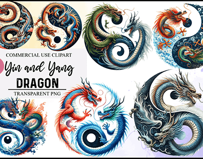 Watercolor Yin and Yang Dragon 30