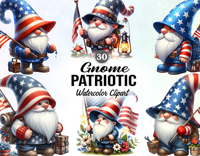 Patriotic Gnome Watercolor Clipart