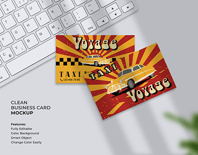 Business card for the cab "Voyage". Retro style.