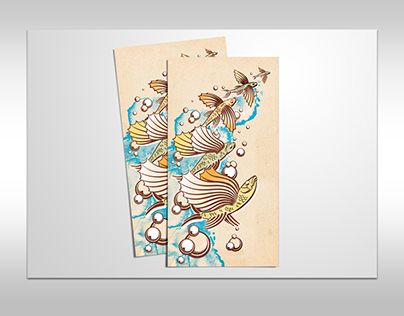 Greeting card. Illustration of flying fish.