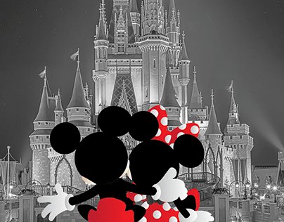 Mickey and minnie with black and white castle